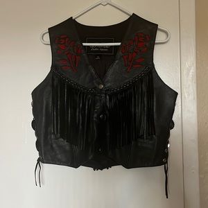 Genuine leather embellished rose vest